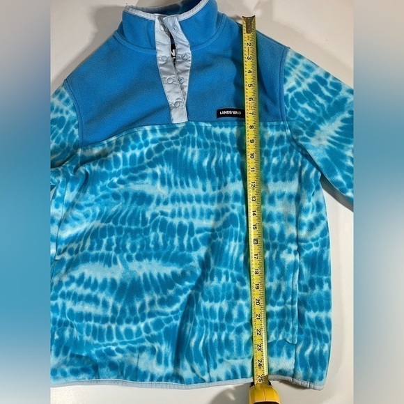 Lands' End Fleece blue tie-dye pullover jacket sz M 10-12 preppy gorpcore - Picture 7 of 9